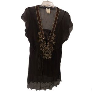 ABS by Allen Schwartz Embellished Silk Top